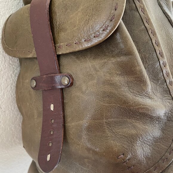 HENRY BEGUELIN LARGE Olive Green Satchel/Bag; Brown Trim; Excellent Condition! - Picture 5 of 10